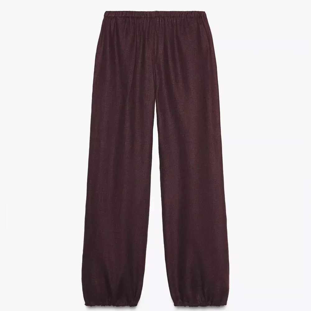 ZARA 100% LINEN PUFFY PANTS